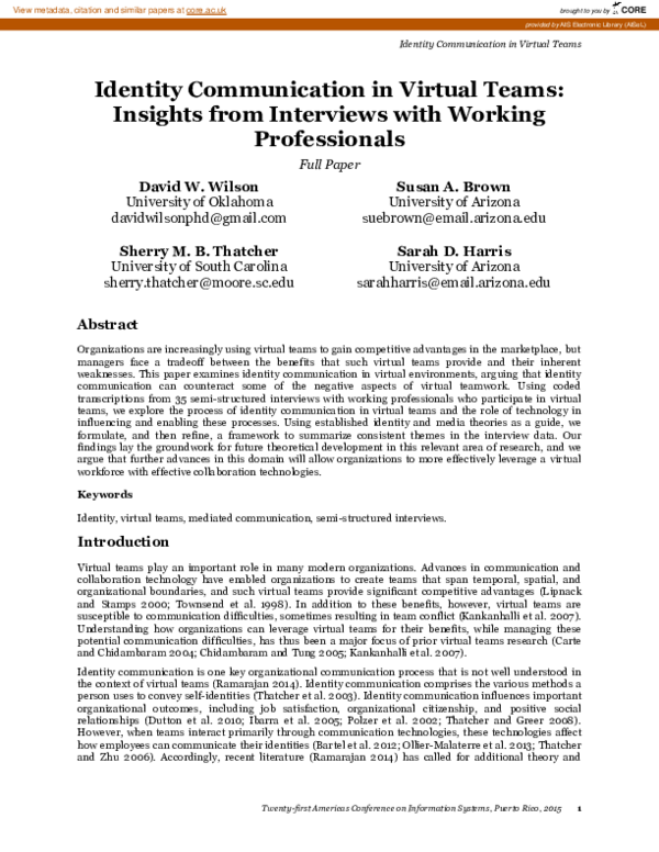(PDF) Identity Communication in Virtual Teams: Insights from Interviews ...