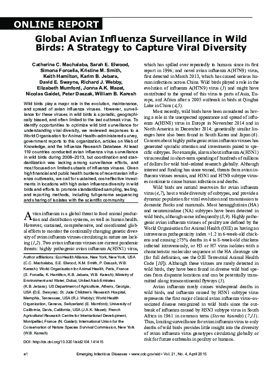 (PDF) Global Avian Influenza Surveillance in Wild Birds: A Strategy to ...