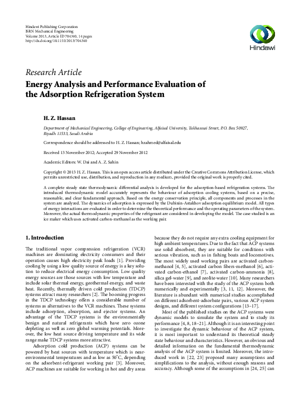 (PDF) Energy Analysis and Performance Evaluation of the Adsorption ...