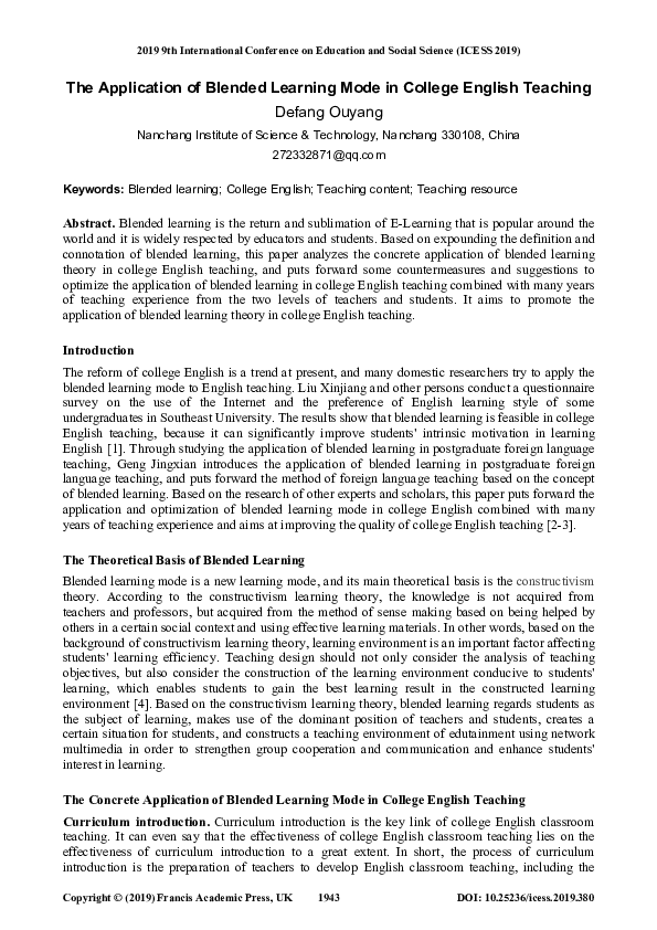 (PDF) The Application of Blended Learning Mode in College English Teaching