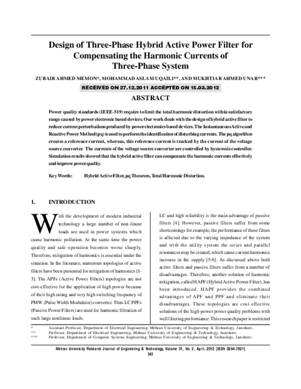 (PDF) Design of Three-Phase Hybrid Active Power Filter for Compensating ...