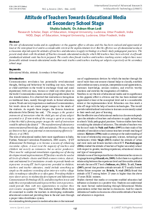 (PDF) Attitude of Teachers Towards Educational Media at Secondary ...