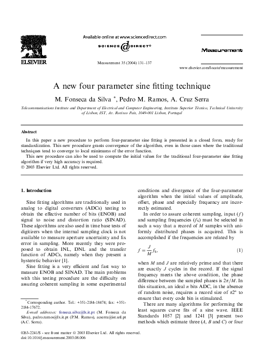 (PDF) A new four parameter sine fitting technique
