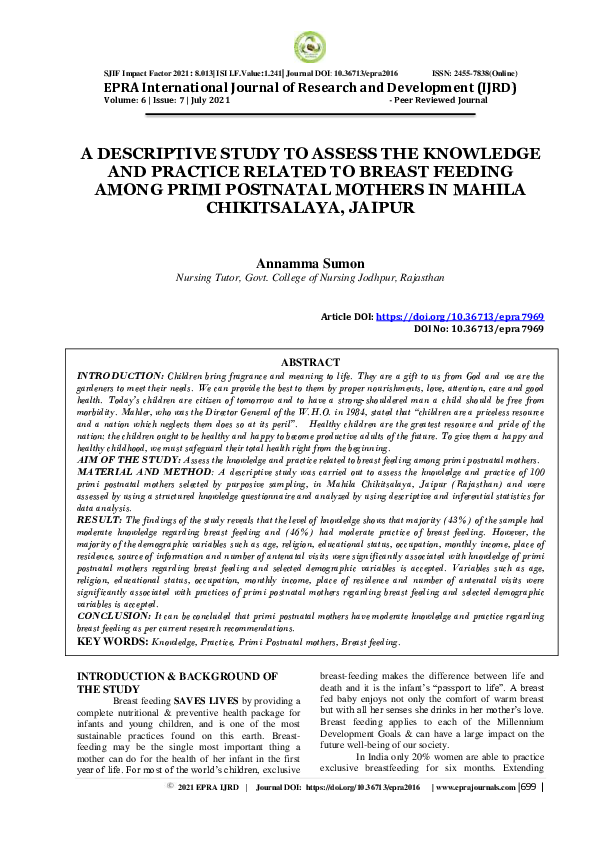 (PDF) A Descriptive Study to Assess the Knowledge and Practice Related ...