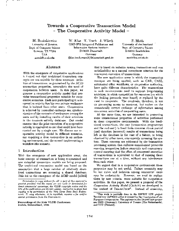 (PDF) Towards a Cooperative Transaction Model - The Cooperative ...