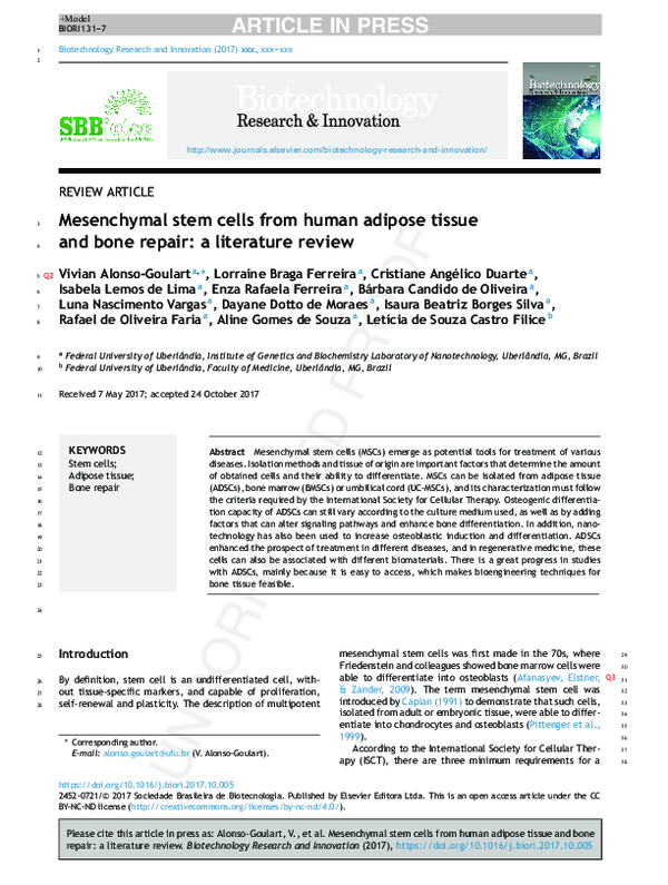 (PDF) Mesenchymal stem cells from human adipose tissue and bone repair ...