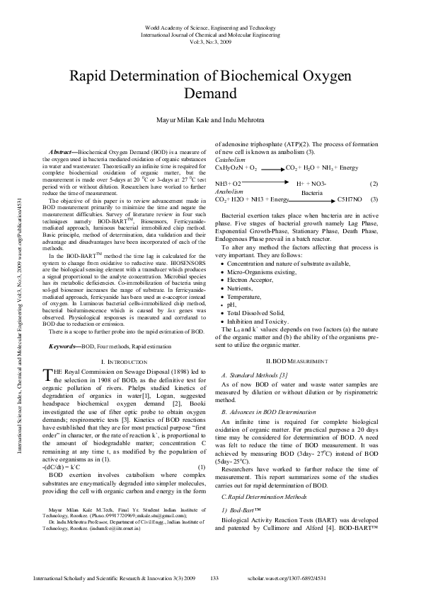 (PDF) Rapid Determination Of Biochemical Oxygen Demand
