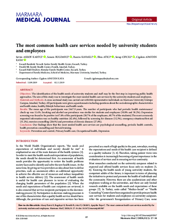(PDF) The most common health care services needed by university ...