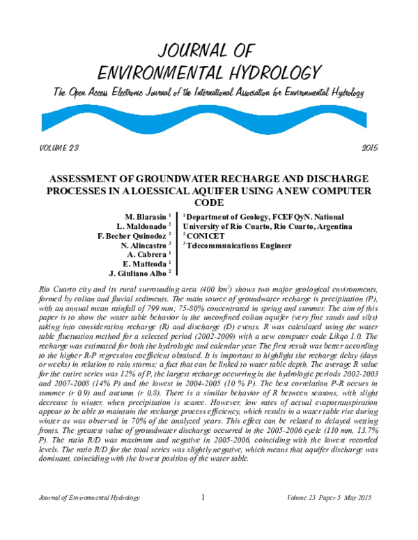 (PDF) Assessment of Groundwater Recharge and Discharge Processes in a ...