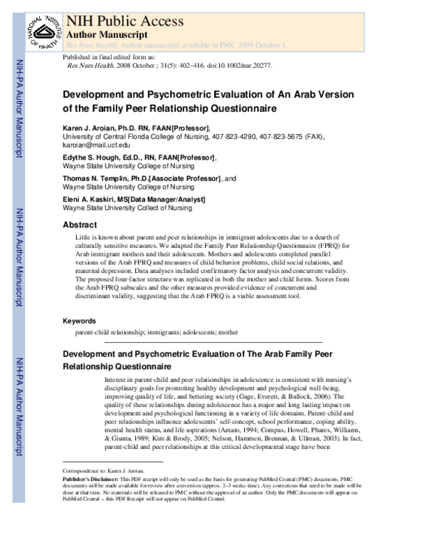 (PDF) Development and psychometric evaluation of an Arab version of the ...