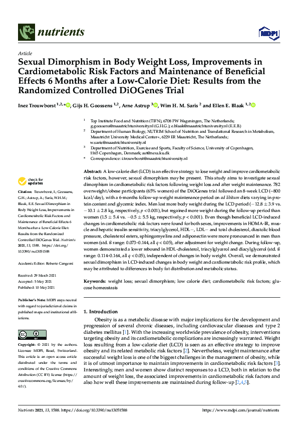 (PDF) Sexual Dimorphism in Body Weight Loss, Improvements in ...
