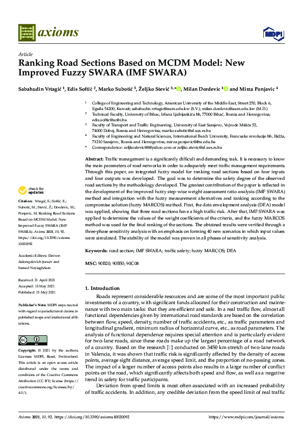 (PDF) Ranking Road Sections Based on MCDM Model: New Improved Fuzzy ...
