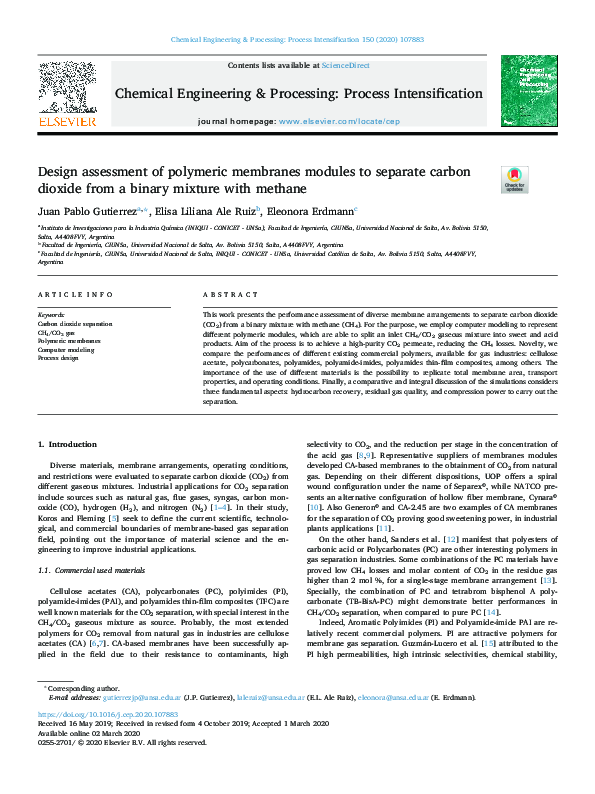 (PDF) Design assessment of polymeric membranes modules to separate ...