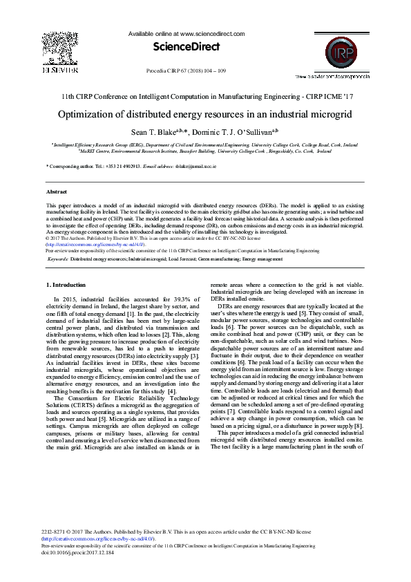 (PDF) Optimization of distributed energy resources to balance power ...