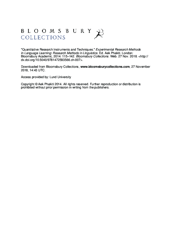 PDF) Experimental Research Methods in Language Learning : Research