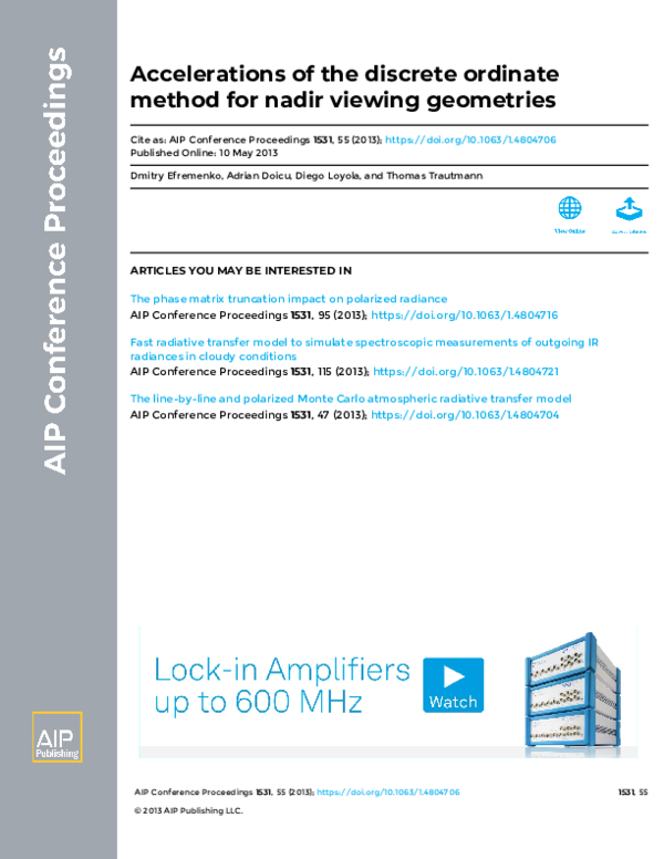 (PDF) Accelerations of the discrete ordinate method for nadir viewing ...