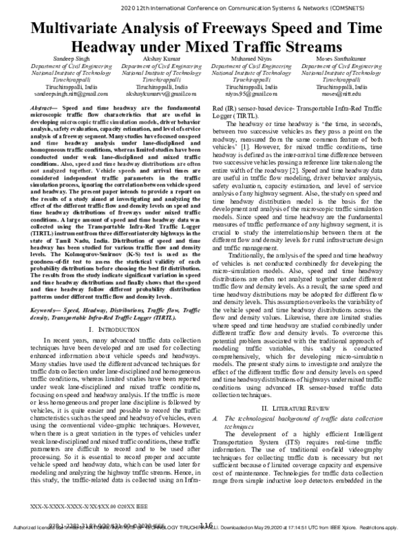 (PDF) Multivariate Analysis of Freeways Speed and Time Headway under ...