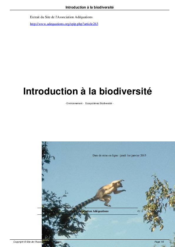 Introduction à la biodiversité
