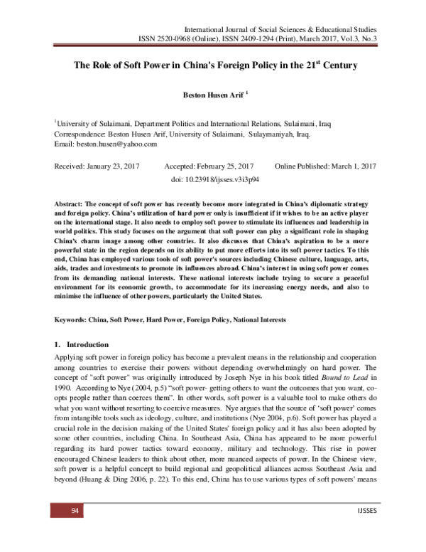 (PDF) The Role of Soft Power in China’s Foreign Policy in the 21th Century