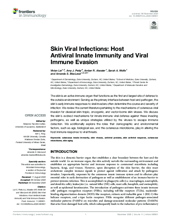 (PDF) Skin Viral Infections: Host Antiviral Innate Immunity and Viral ...