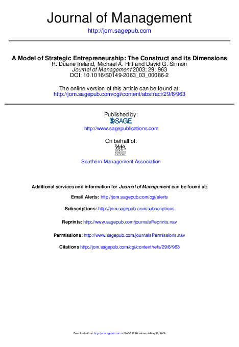 (PDF) A Model of Strategic Entrepreneurship: The Construct and its ...