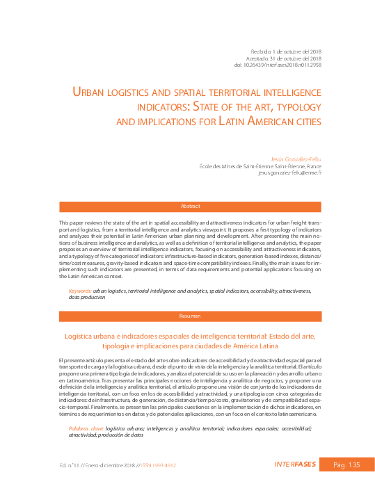 (PDF) Urban logistics and spatial territorial intelligence indicators ...