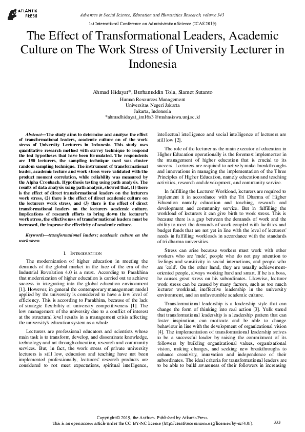 (PDF) The Effect of Transformational Leaders, Academic Culture On The ...