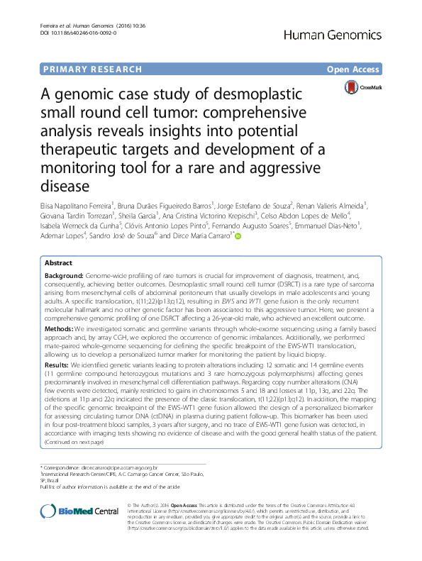 (PDF) A genomic case study of desmoplastic small round cell tumor ...