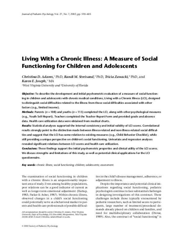 (PDF) Living With a Chronic Illness: A Measure of Social Functioning ...