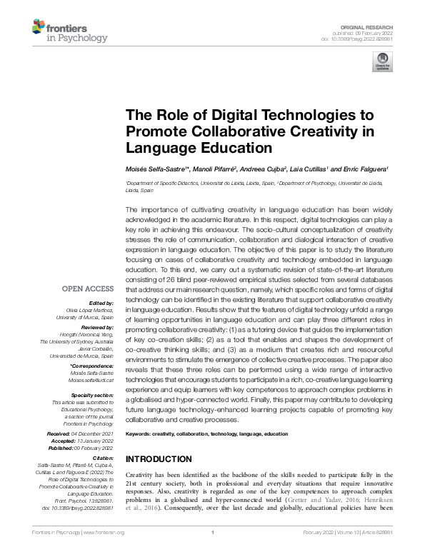 (PDF) The Role of Digital Technologies to Promote Collaborative ...
