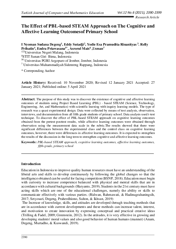 (PDF) The Effect of PBL-based STEAM Approach on The Cognitive and ...