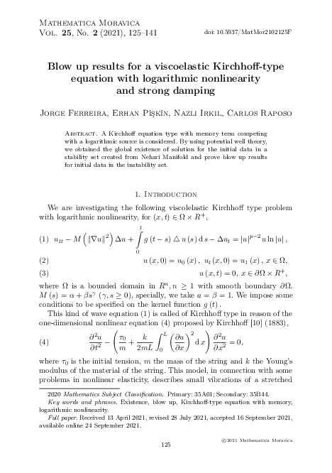 (PDF) Blow up results for a viscoelastic Kirchhoff-type equation with ...