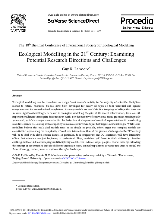(PDF) Ecological Modelling in the 21st Century: Examining Potential ...