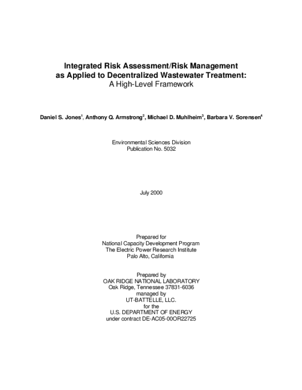 (PDF) Integrated Risk Assessment/Risk Management as Applied to ...