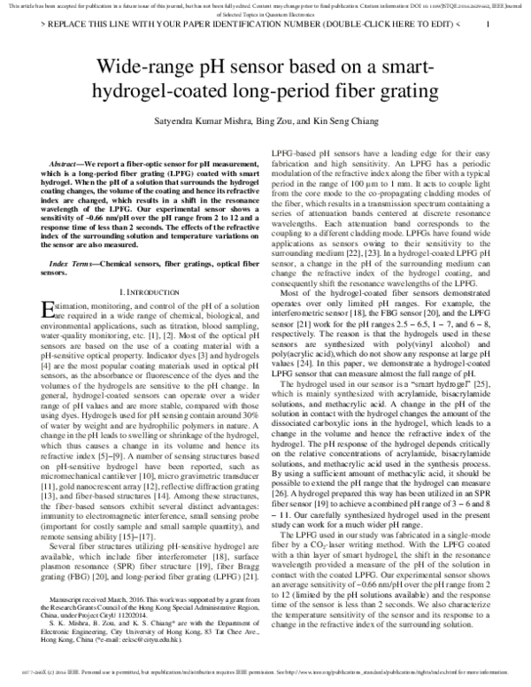 (PDF) Wide-Range pH Sensor Based on a Smart- Hydrogel-Coated Long ...