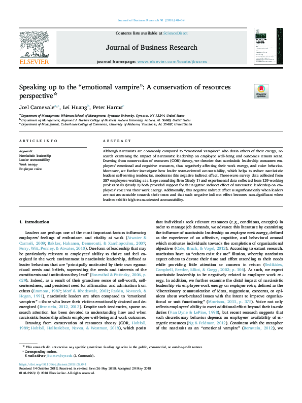 (PDF) Speaking up to the “emotional vampire”: A conservation of ...