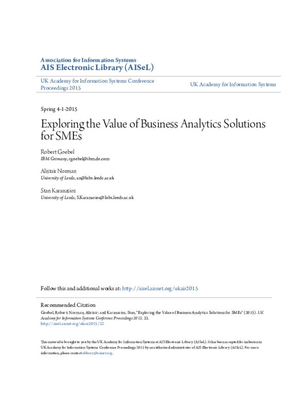 (PDF) Exploring the Value of Business Analytics Solutions for SMEs