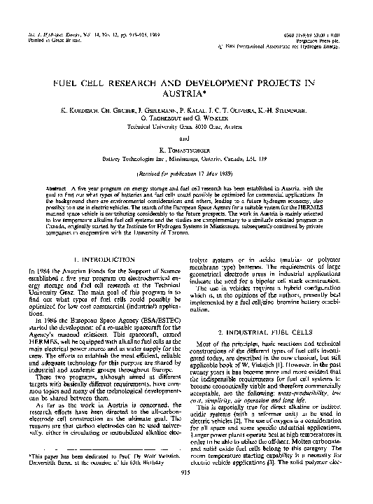(PDF) Fuel cell research and development projects in Austria☆ klaus