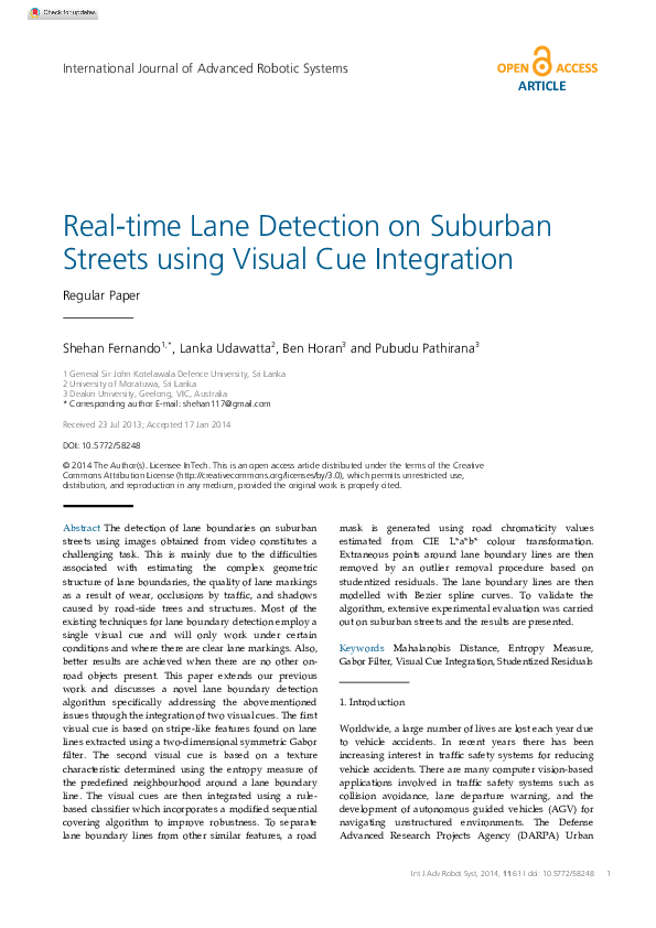 (PDF) Real-Time Lane Detection on Suburban Streets Using Visual Cue ...