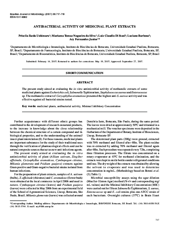 (PDF) Antibacterial activity of medicinal plant extracts