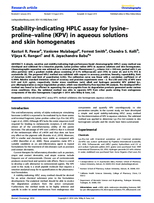 PDF) Stability-indicating HPLC assay for lysine-proline-valine 