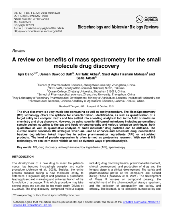 (PDF) A review on benefits of mass spectrometry for the small molecule ...