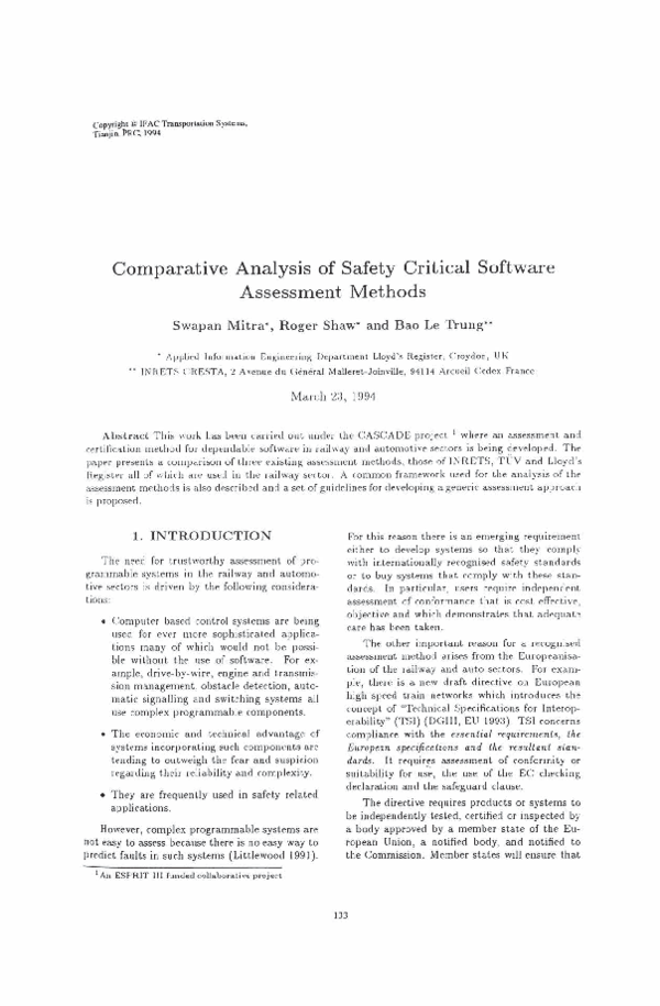 (PDF) Comparative Analysis of Safety Critical Software Assessment Methods