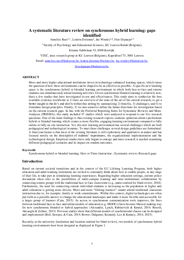 (PDF) A systematic literature review on synchronous hybrid learning ...