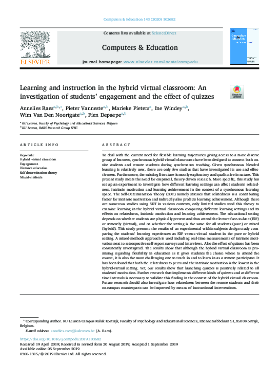 (PDF) Learning and instruction in the hybrid virtual classroom: An ...