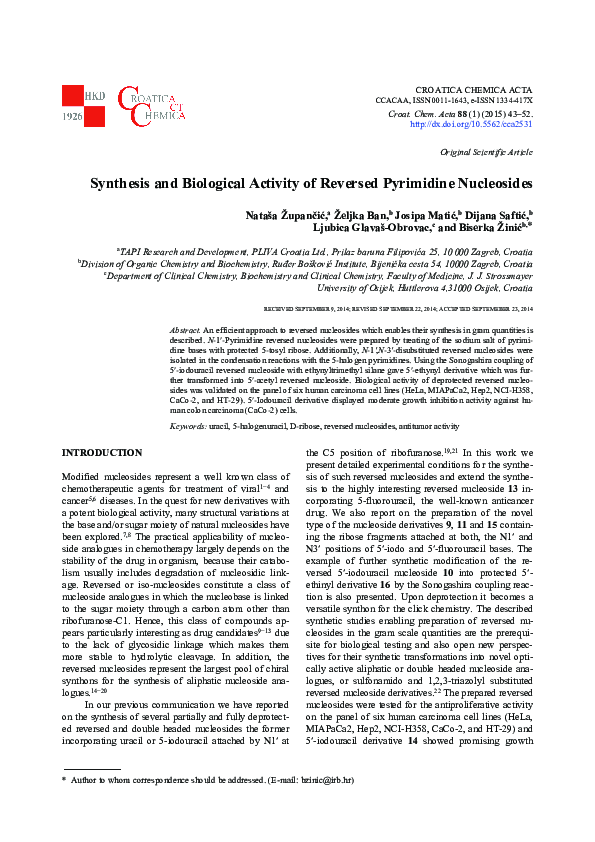 (PDF) Synthesis and Biological Activity of Reversed Pyrimidine Nucleosides