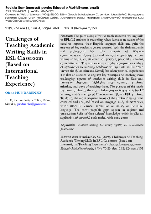 (PDF) Challenges of Teaching Academic Writing Skills in ESL Classroom ...