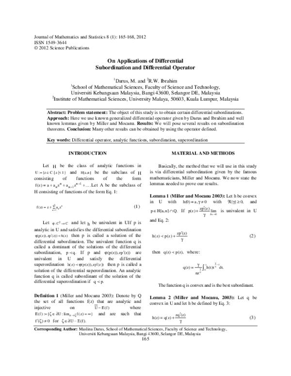 (PDF) On Applications of Differential Subordination and Differential ...