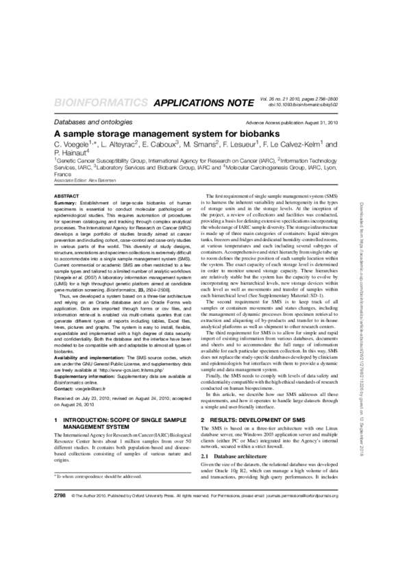 (PDF) A sample storage management system for biobanks