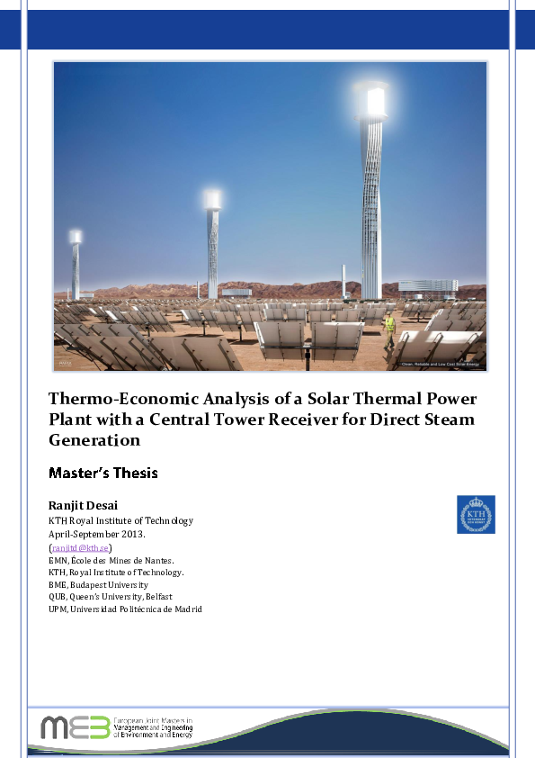 (PDF) Thermo-Economic Analysis of a Solar Thermal Power Plant with a ...